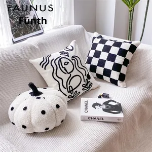 Wabi Sabi Cream Style Black White Minimalist Embroidered <b>Throw</b> <b>Pillow</b> PP Cotton Filled Modern for Living Room Homestay Decor - Product Image 3