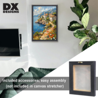 Cadre flottant moderne en bois massif DX Designs pour toile murale, cadre photo noir en L pour peinture à l'huile, taille personnalisée