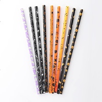 Pailles réutilisables en plastique pour Halloween, 9 pouces, motifs citrouille, chauve-souris, squelette, araignée, pour verres Mason, cadeaux de fête