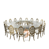 Table de banquet de mariage modulable en acier inoxydable et verre trempé de style européen pour 20 personnes avec chaises
