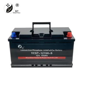 Ycstpower bateria de lítio de 12v 150ah, bateria de lítio para carro com partida 60038 cca1400 lifepo4 12.8v 150ah