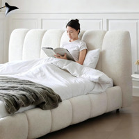 Lit en tissu crème avec rangement, style minimaliste populaire pour hôtel, ensemble de lit en bois pour usage domestique, cadre de lit king size 1,8 m à vendre