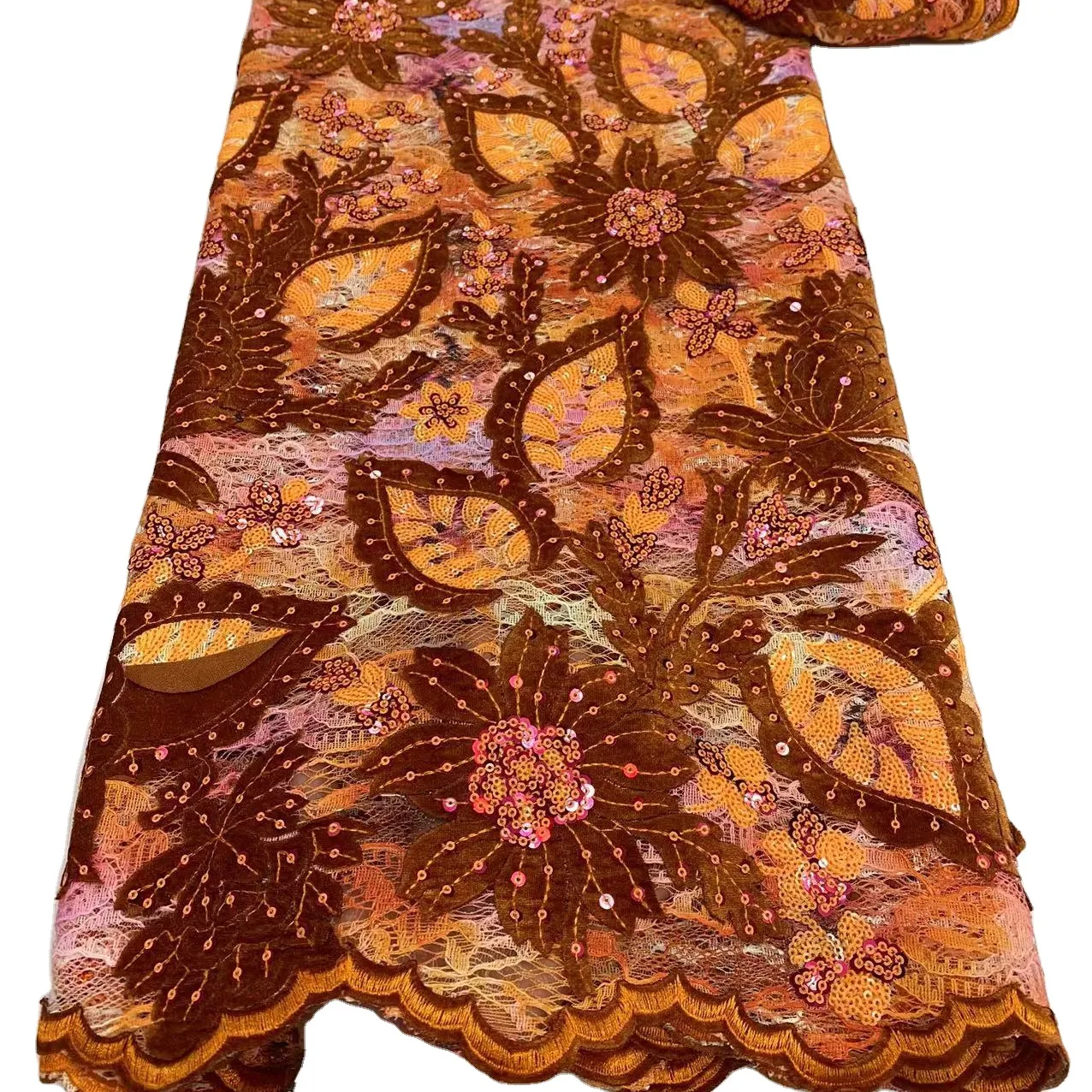 New Design Velvet Sequins African Flower French Velvet Lace Fabric High Quality Nigerian Velvet Lace Fabric For Garment
