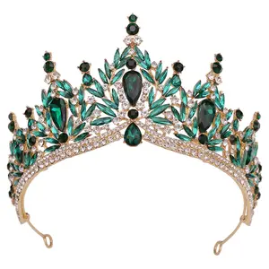 Commercio all'ingrosso nuovo design corona di foglie di cristallo <span class=keywords><strong>5</strong></span> colori strass da sposa corona diadema - Product Image 1