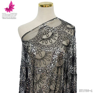 HY1766 vestido de novia negro africano tela de encaje con cuentas <span class=keywords><strong>lentejuelas</strong></span> malla encaje Material africano Aso Ebi diseño - Product Image 6