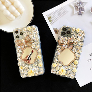 Mujer señora estilo hecho a mano 3D diamante Rhinestone espejo teléfono caso para iPhone 15 14 12 11 8 7 Samsung S24 S23 S22 - Product Image 2