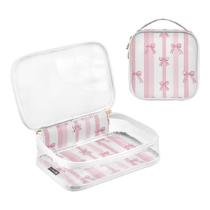 Hawaiian Custom Bow Pink Flower Women 2-pack Transparent PVC Clear <b>Make</b> <b>up</b> Organizer <b>Pouches</b> Travel Toiletry Bags - Product Image 3