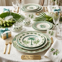 Service de vaisselle en céramique à bords ondulés modernes, plantes tropicales, assiettes en porcelaine, assiettes de service de luxe pour hôtel et restaurant, 6/8/10/12 pouces