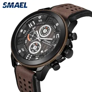 SMAEL新款男士石英手表多功能真皮表带手表 9083 可定制