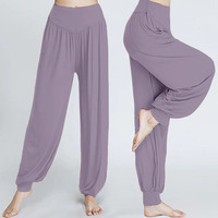 Pantalon Harem Décontracté d'Été pour Femme GH en Modal Uni, Doux et Extensible, Idéal pour le Yoga et la Danse du Ventre, Taille Élastique, Fermeture Devant Plate