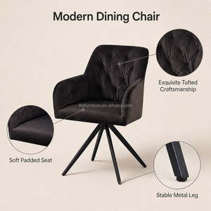 Silla de Comedor Moderna al por Mayor, Sillón Tapizado en Terciopelo con Respaldo Acolchado y Patas de Metal Negro para Restaurante - Product Image 2