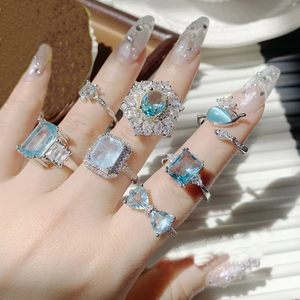 Bagues pour femmes bijoux de mode cuivre plaqué <span class=keywords><strong>or</strong></span> <span class=keywords><strong>18</strong></span> <span class=keywords><strong>carats</strong></span> bague saphir bleu réglable bleu - Product Image 2