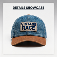 Casquette de baseball rétro en denim délavé bicolore avec étiquette brodée personnalisée, ODM OEM, pour hommes et femmes, protection solaire