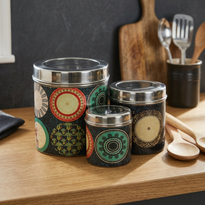 Bohemian Style Round Food <b>Containers</b> with Airtight <b>Lids</b> Capacity <b>Plastic</b> Storage Jars for Kitchen Use - Product Image 2