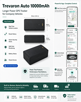 Traceur GPS magnétique Trevaron Auto 10000mAh à longue autonomie pour la gestion de flotte d'entreprise et la sécurité des véhicules (avec application)