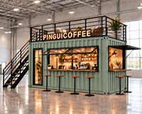 Café en conteneur à 2 étages, bar modulaire préfabriqué en conteneur avec terrasse sur le toit, fenêtre de service, kiosque commercial portable, restaurant
