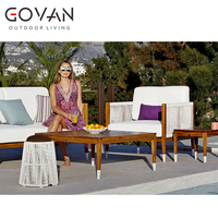 Table d'appoint moderne minimaliste en teck massif pour jardin et terrasse, mobilier d'extérieur durable pour boissons et décoration