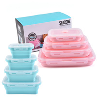 Lot de 4 boîtes à bento pliables en silicone, récipients de conservation alimentaire, compatibles micro-ondes, pour enfants et camping