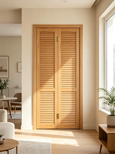 Puerta de Madera Maciza con Rejillas, Apertura Lateral Interior, Diseño Moderno Minimalista sin Acabado, para Armario de Dormitorio - Product Image 5