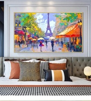 JZ Salon Décor Paris Ville Rue Oeuvre Encadrée Texture Mur Art Peint À La Main Toile Peintures À L'huile Paysage Naturel