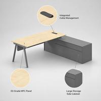 Bureau de direction professionnel avec armoire latérale fixe, poste de travail exécutif avec rangement et gestion des câbles pour le bureau