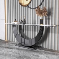 Table d'entrée moderne italienne simple, meuble de couloir de luxe léger en pierre avec acier inoxydable pour la maison ou le bureau