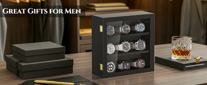 Vitrine de présentation en bois <span class=keywords><strong>noir</strong></span> et blanc à 9 emplacements avec doublure en velours pour collection de montres pour hommes, cadre type boîte à ombre - Product Image 3