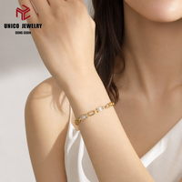 Ensemble de bracelets empilables vintage tendance en acier inoxydable plaqué or 18 carats avec zircon cubique et imitation perle pour la mode unisexe