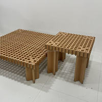 Ensemble de table basse moderne en bois de hêtre massif, design carré classique de luxe avec structure à tenon et mortaise