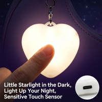 Porte-clés Lampe de Nuit LED Tactile en Forme de Cœur, Rechargeable par USB, Mini Lampe à Clé avec Arrêt Automatique, Charme de Sac Adorable, Cadeau pour Filles et Enfants