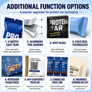 Bolsa de Embalaje Personalizada con Sello Térmico de Aluminio para Proteína de Suero y Barra de Chocolate, MOQ Bajo - Product Image 5