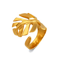 Cincin Daun Baja Anti Karat Lapis Emas 18K Gaya Eropa dan Amerika, Cincin Daun Titanium Baja Tebal dan Besar