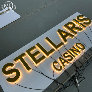 Letras de Canal Iluminadas en 3D con LED Doradas Personalizadas "<span class=keywords><strong>STELLARIS</strong></span> CASINO", Letrero Comercial Retroiluminado para Fachada de Casino - Product Image 1