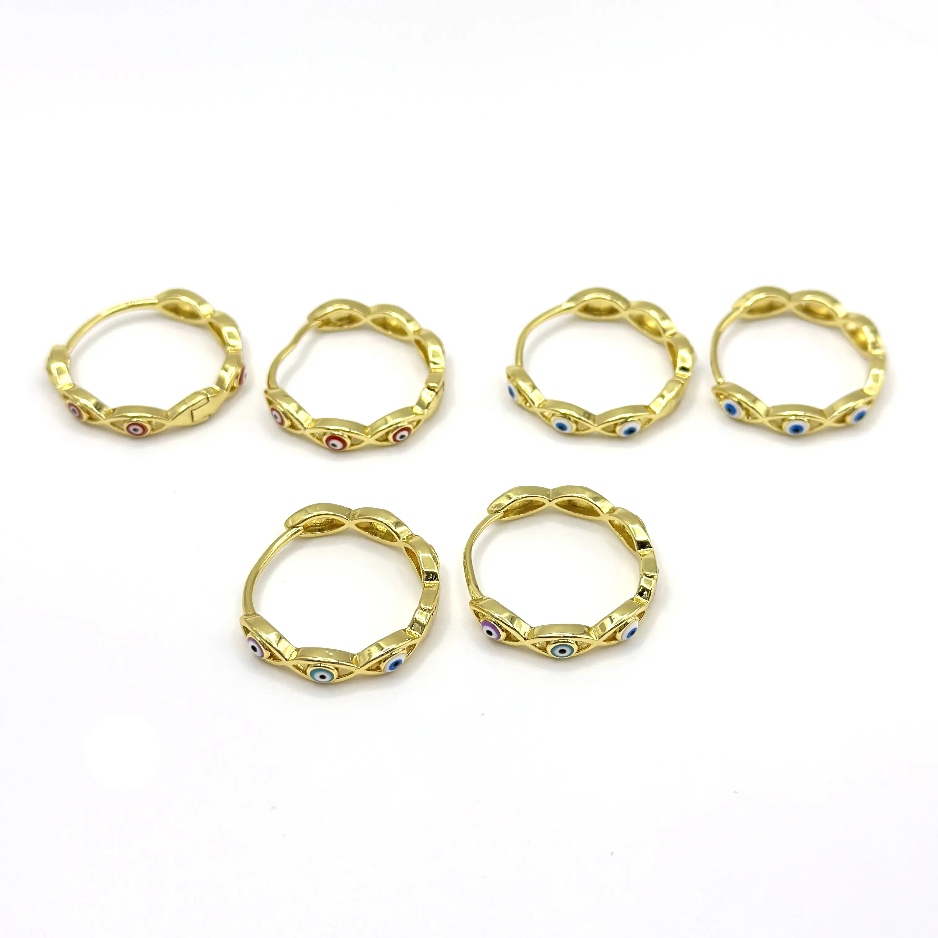 Hypoallergenic Jewelry Wholesale Huggies Earrings 18K Gold Plated Evils Eye Hoop Earrings