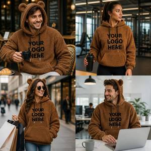 Felpa con Cappuccio <span class=keywords><strong>e</strong></span> Orecchie di Orso per Autunno <span class=keywords><strong>e</strong></span> Inverno, Personalizzabile, alla Moda, Casual, in Pile Corallo, Pullover Pesante - Product Image 6