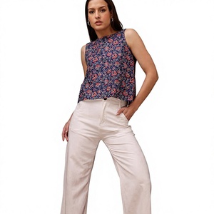 Top sin mangas de popelina de algodón para mujer, 120 GSM, estampado floral, corte regular, para marcas de etiqueta privada - Product Image 1