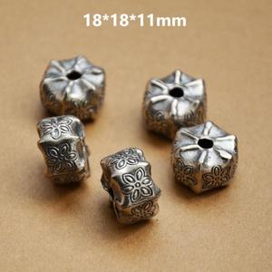 Hexagon Cut Silver <b>Spacer</b> Bead With Flower Pattern For Bracelet Making Jewelry Findings Z049 - Product Image 4