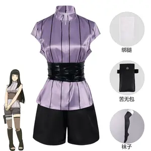 Bej karikatür Anime Hyuuga Hinata Cosplay kostümleri üniforma şapka siyah örgü iç çamaşırı üst örgü kısa tişört Anime kostümleri