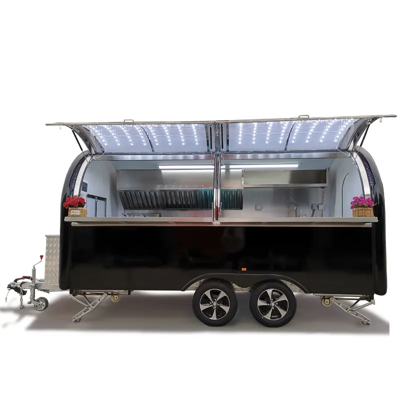 Remorque japonaise, camion alimentaire et de café personnalisé noir, avec équipement de cuisson, chariot de camping pour Hamburger à Pizza