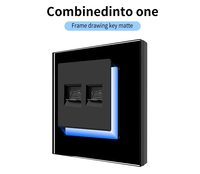 Enchufe de Pared de Vidrio Templado Tipo 153 LangYeao con Combinación USB Tipo-C, 16A+TV+RJ45+RJ11, Placa de Pared Negra, Blanca y Gris