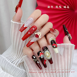 Nouveauté Accessoires de Nail Art Rouge du Nouvel An, Style Célébrité Internet, Luxe Léger, Zircon, Mariage, Style Chinois Rétro, Effet Flash, Style Ins, <span class=keywords><strong>Fan</strong></span> - Product Image 3