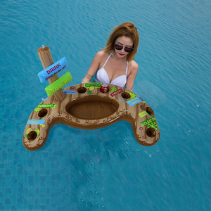 <b>Inflatable</b> Pool <b>Float</b> Drink Holder With Cup Holders And Ice Bucket Stand For Swimming Pool Parties Brown 100X60X60Cm - Product Image 2