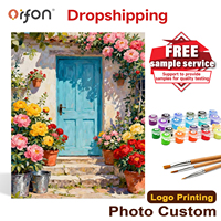 Kit de Peinture par Numéros DIY en Gros pour Adultes - Paysage de Jardin, Cour, Porte Bleue, Pivoine - Kit de Peinture DIY pour Décoration Murale