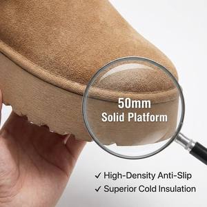 Bottes de neige tendance pour femmes à plateforme, hauteur accrue de 5 cm, avec lacets en ruban, col en fourrure moelleuse, logo personnalisable - Product Image 2