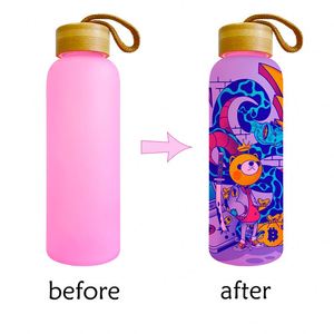 Bouteille d'eau en verre coloré givré sans BPA de 750 ml avec couvercle en bambou, portable, pour le sport, 20 oz, 25 oz, personnalisable par sublimation - Product Image 3