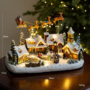 Decoración Navideña de Resina con Luces LED para el Hogar y Regalos, Pueblo Navideño con Renos en Movimiento, Casa de Nieve Hecha a Mano, Decoración para Árbol de Navidad - Product Image 5