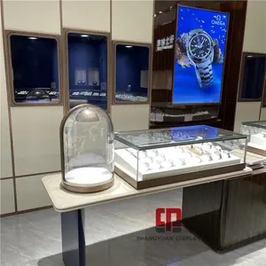 Jóias De Luxo Armário De Exibição Personalizado Azul Redondo Do Relógio De Metal Exibição De Vidro Vitrine Loja De Jóias Vitrine De Móveis