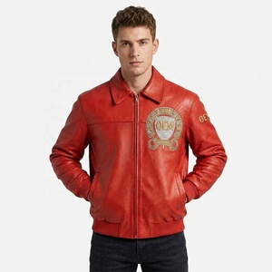 Veste universitaire en <span class=keywords><strong>cuir</strong></span> d'agneau avec broderie appliquée OEM pour <span class=keywords><strong>homme</strong></span>, veste d'aviateur en <span class=keywords><strong>cuir</strong></span> avec strass personnalisée pour l'hiver - Product Image 6