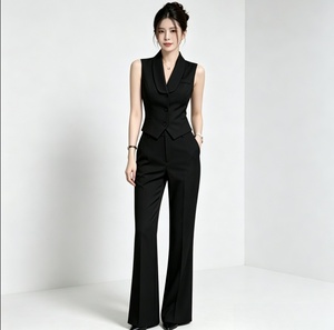 Ensemble de bureau formel pour femme, blazer croisé et <span class=keywords><strong>pantalon</strong></span> large, collection été - Product Image 2