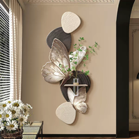 Pintura Decorativa LED de Estilo Medieval Francés para Entrada del Hogar, Pintura de Plantas Verdes para Pasillo, Pintura de Pared con Textura de Arenisca y Mariposas 3D